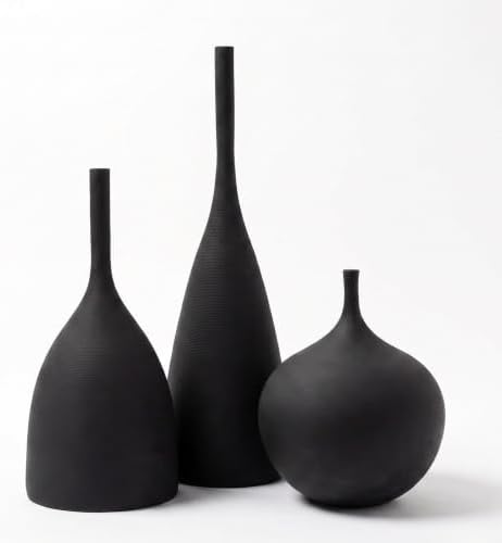 Relexome Ceramic Vase Set of 3 Neutral Vases Home Decor Modern Minimalist Decorative Vase Matte Ribbed Vases for Centerpieces Living Room Shelf Entryway Table Decor Black by Relexome