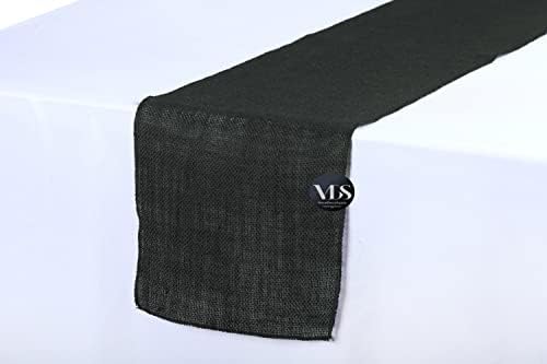 VDS Pack of 12, Burlap Table Runner 100% Natural Jute Rustic Hessian Table Cloth Centrepiece for Wedding Bridal Shower Birthday Event Party Banquet Table Decoration (Size 12X108 Inch)(Black) by VDS