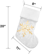 GEX Christmas Stockings 8 Pack for Family 20" Gold Sequins White Velvet with Soft Faux Fur Embroidery Classic Fireplace Tree Decorations for Xmas Season Decor (Set of 8) - Image 5