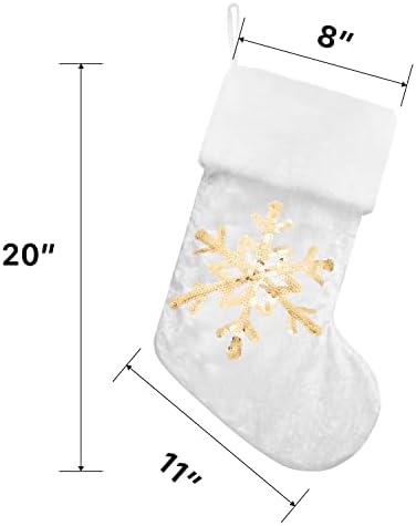 GEX Christmas Stockings 8 Pack for Family 20" Gold Sequins White Velvet with Soft Faux Fur Embroidery Classic Fireplace Tree Decorations for Xmas Season Decor (Set of 8) - Image 5