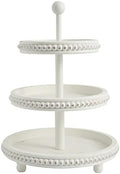 SwallowLiving Farmhouse 3 Tier Tray, White Three Tiered Tray Wood Stand with Shabby Chic Beaded for Home & Kitchen or Coffee Bar Decorations, 12.4 x 12.4 x 16.5 inchs by SwallowLiving