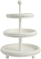 SwallowLiving Farmhouse 3 Tier Tray, White Three Tiered Tray Wood Stand with Shabby Chic Beaded for Home & Kitchen or Coffee Bar Decorations, 12.4 x 12.4 x 16.5 inchs by SwallowLiving