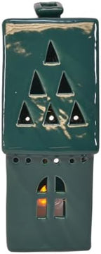 Deep Green Glazed Porcelain Tea Light Village Houses, Set of 3, 8 in - Image 4