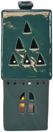 Deep Green Glazed Porcelain Tea Light Village Houses, Set of 3, 8 in - Image 4