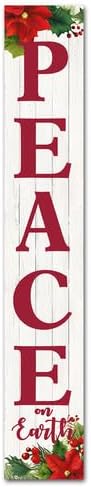 SRongmao Peace on Earth Porch Sign Christmas Front Door Hanging Decorations 8x48inch Vertical Wooden Indoor Outdoor Standing Signs For Home Yard Farmhouse Holiday Decor by SRongmao