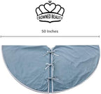 CROWNED BEAUTY 48 Inch Blue Velvet Christmas Tree Skirt, Tree Embroidery - Image 3