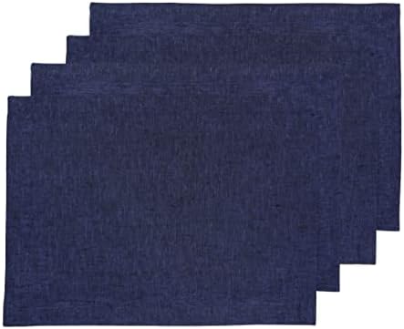 Solino Home 100% Pure Linen Placemats Navy, Athena 14 x 19 in, Set of 4 by SolinoHome
