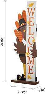 Glitzhome 36”H Fall Thanksgiving Wooden Turkey Porch Sign, Farmhouse Turkey Standing Decor, Rustic Welcome Sign Porch Decor for Fall Harvest Autumn Thanksgiving - Image 2