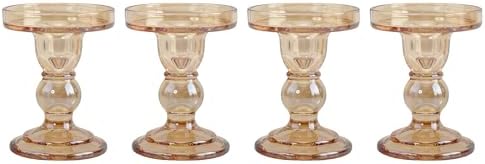 Glass Candle Holder Set of 4, Amber Candlestick Holders for Pillar Candles, 4.5" H, Candle Stand Decorations for Living Room by VIVITOP