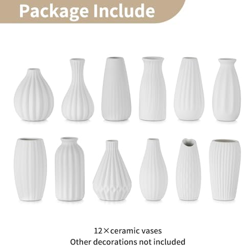 NUPTIO White Ceramic Bud Vase: Small Assorted Vases 12 Pcs, Unglazed - Image 6