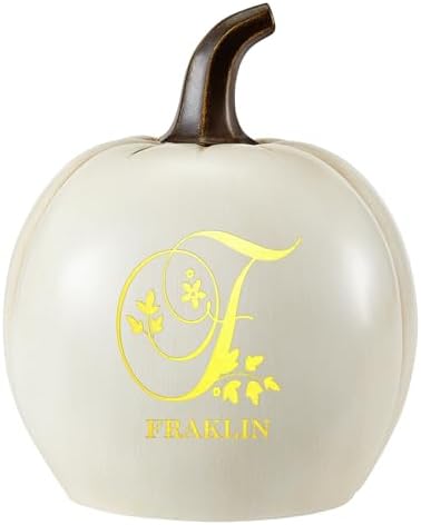 Let's Make Memories Personalized Pumpkin for Halloween - Custom Jack O Lantern with Your Name - Fall Decor - Light Up Pumpkin for Indoor/Outdoor Use - Floral Name and Monogram - Small - Cream - Image 2