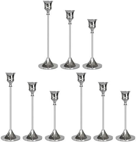 Candlestick Holders Silver, 9 Packs Taper Candle Holder for Candlesticks, Candle Sticks Holder Decor for Home Decor by Showin