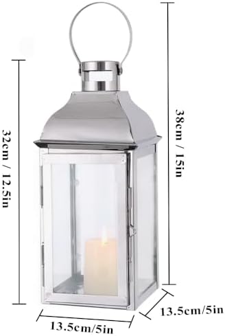 JHY DESIGN Silver Decorative Lanterns 12.5''High Stainless Steel Candle Lanterns with Tempered Glass for Indoor Outdoor Events Parities and Weddings Vintage Style Hanging Lamps - Image 5