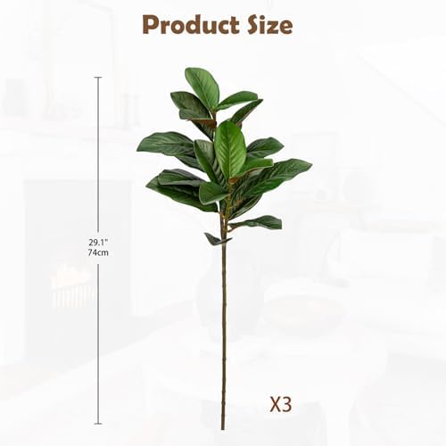 Briful Artificial Magnolia Leaves Stems 3PCS 29.1" Faux Magnolia Branches Fake Greenery Stems for Tall Vase Floral Arrangement Wedding Bouquet Centerpiece Rustic Home Decoration - Image 2
