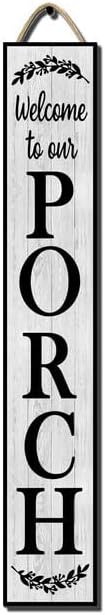 32x8 Inch Rustic Farmhouse Vertical Welcome Sign for Front Porch - Wood Plank Set, Warm "Welcome to Our Porch" Message, Perfect Indoor & Outdoor Decor by Hilonret