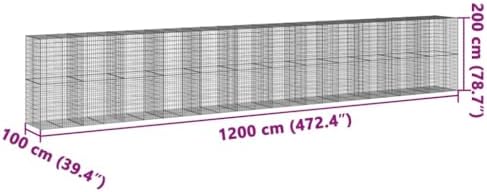 vidaXL Gabion Basket with Cover 472.4"x39.4"x78.7" Galvanized Iron - Image 3