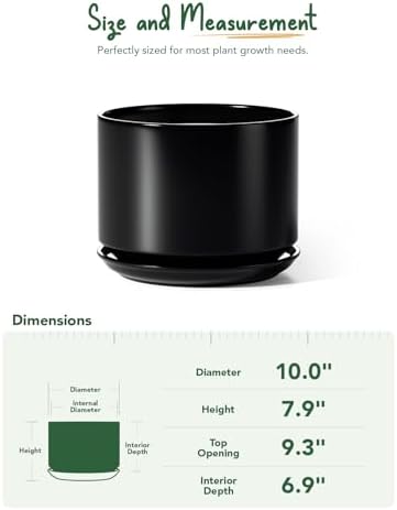 LE TAUCI 10 inch Plant Pot, Ceramic Pots for Plants, Black - Image 5