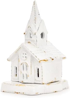 Sungmor Vintage Mini Church Cast Iron Tealight Lantern - Rustic White by Sungmor