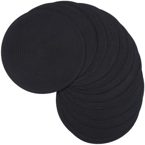 SHACOS Black Round Placemats Set of 12 Heavy Cotton Polyester Woven Braided Place Mats Washable Heat Resistant Non Slip Table Mats by SHACOS