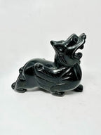 Pair of Pixiu Fengshui Statue, Black Obsidian Gemstone Pixiu Statue, Home Decoration Gift Idea Lunar New Year (5.1" L) - Image 4