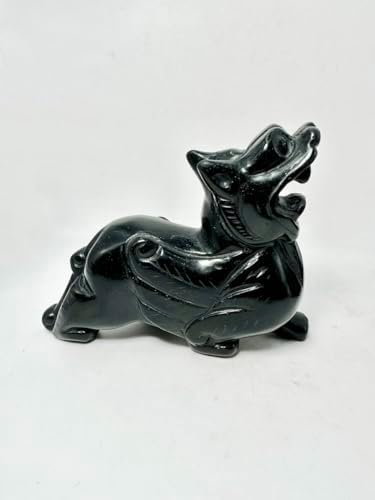 Pair of Pixiu Fengshui Statue, Black Obsidian Gemstone Pixiu Statue, Home Decoration Gift Idea Lunar New Year (5.1" L) - Image 4