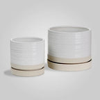 HERDUK 6 + 8 Inch Plant Pots, Ceramic Planter Pot with Drainage Hole & Saucer, Indoor/Outdoor Cylinder Round Planter Pot, Cream & Beige by Herduk
