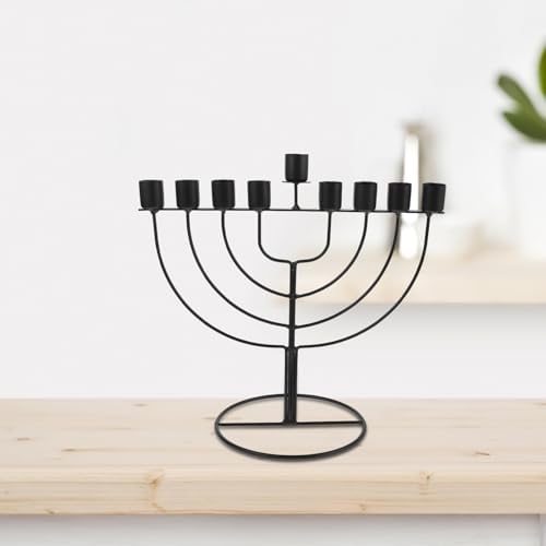 Black Zinc Alloy Hanukkah Menorah Candle Holder with 9 Branches - Image 6