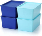 Menkxi 4 Pcs Storage Bins with Lids, Dark Blue, Light Blue, Large by Menkxi