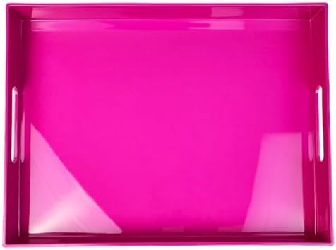 Large Decorative Tray, Rectangular Serving Tray with Handles, Plastic Coffee Table Tray for Ottoman, Living Room, Kitchen Tabletop, Rose Pink, 15.7” x 11.8” x1.6” by Umisriro
