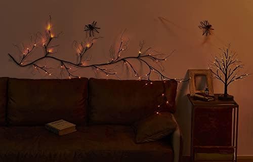 LITBLOOM Lighted Spooky Halloween Tree with Timer Battery Operated or USB Plug in, Pre-lit Black Glittered Tabletop Tree with Orange Lights 24L 18IN for Halloween Home Party Decoration Indoor - Image 3