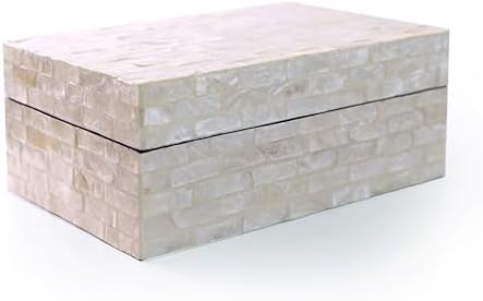 PEMAR Handmade Capiz Shell Decorative Box with Hinged Lid - 7.9x5.1x3.1 Pearlescent White Subway Tile Pattern Shell Storage Box, Luxury Gift Keepsake Organizer for Coffee Table Home Décor by PEMAR
