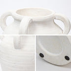 Handcrafted Flower Vase, 9.8" Tall Terracotta Vase, Vintage White Ceramic Vase, Rustic Antique Decor with 4 Handles, Wide Mouth, Matte Finish for Home Office Resto Café Décor - Image 4