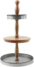Mud Pie Tin and Wood Tiered Server, Brown/Gray, 25" x 14" dia by MudPie
