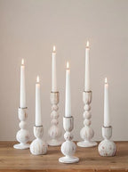 NUPTIO Wooden Taper Candle Holders, Set of 6 White Candlesticks by Nuptio