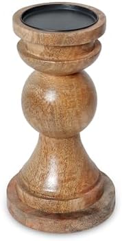 Rustic Wooden Candle Holders Set of 2, Handcrafted Antique Farmhouse Pillar Candle Stand for Home Decor, Vintage Decorative Mango Wood Taper Holder for Mantel, Living Room, Wedding, Table Centerpiece - Image 2