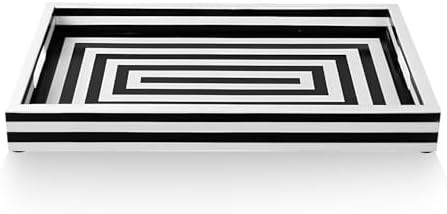 Handicrafts Home Black & White Concentric Resin Inlay Ottoman Tray, 17x11 - Image 3