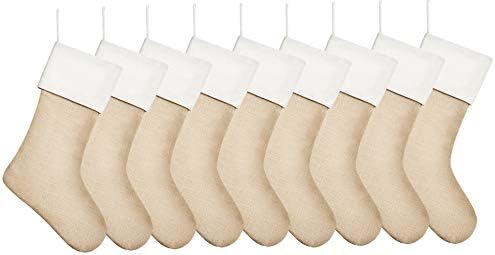 18" Burlap Christmas Stockings for Holiday Decor Plain,Pack 9 by Kunyida