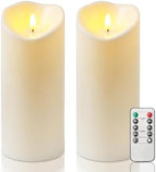 Homemory 4"x9" Outdoor Waterproof Flameless Candles with Timers and Remote Control, Battery Operated Candles, LED Plastic Candles, Ivory White, Set of 2 by Homemory