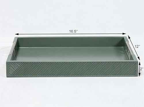 Serving Tray with Polished Metal Handles, 16.5''x12'' Rectangle Coffee Table Tray, Modern Decorative Tray, Large Ottoman Tray, Perfect for Storage and Display (Grey) - Image 3