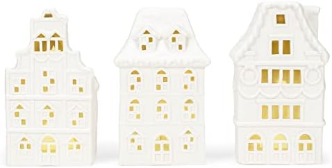 Mark Feldstein Row House Porcelain Tea Light Figurines, Set of 3, 8x4.5 in by MarkFeldsteinAssociates