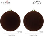 6In Large Brown Velvet Christmas Ornaments Set,2Pcs Flocked Ornaments Balls - Image 4