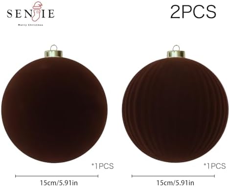 6In Large Brown Velvet Christmas Ornaments Set,2Pcs Flocked Ornaments Balls - Image 4