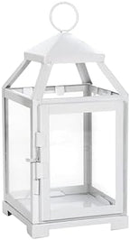 Hosley 12 Inch High Clear Glass and Iron White Classic Style Lantern Ideal Gift for Weddings Bridals Special Occasions Parties Aromatherapy and Spa Settings by HOSLEY