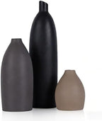 Ceramic Vase Set of 3, Matte Black Gray Taupe Vases, Modern Farmhouse Minimalist Decor, Waterproof Decorative Vases for Home, Shelf Mantel Table Centerpieces by XIYOUQI