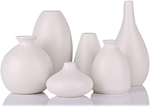 Set of 6 Matte White Small Vases for Flowers, Ceramic Bud Vase Bulk Boho Centerpieces for Tables, Mini Short Vase Modern Bulk Wedding Centerpieces Ikebana Vases for Bridal Shower/House Warming Gift by LCCCK