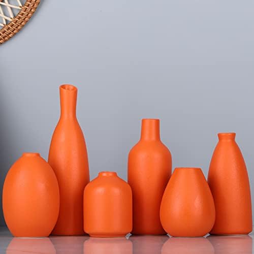 Orange Ceramic Bud Vases Set of 6, Farmhouse Decor, Fireplace Decor, Mantle & Shelf Decor, Home Decoration for Living Room, Entrance, Bathroom, Kitchen & Office, Coffee Table Decor, Bud vases in Bulk - Image 3