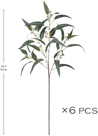 Faux Eucalyptus Stems Willow Eucalyptus Leaves 34” Long Fake Salix Leaves 6 Pcs Artificial Greenery Stems for DIY Bouquet Arrangements Centerpieces Shower Decorations-Artificial Eucalyptus Stems-Green - Image 5