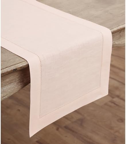 Solino Home 100% Pure Linen Table Runner Pink, Classic Hemstitch 14 x 90 in - Image 2