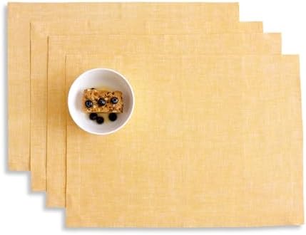 Solino Home 100% Pure Linen Placemats Mustard, Athena 14 x 19 in, Set of 4 by SolinoHome