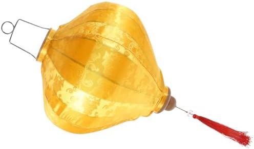 Vietnamese Fabric Faceted Hanging Lantern 12-inch Yellow Asian Lantern Decor for Outdoor Weddings Lunar New Year Party Decoration Style by INOOMP
